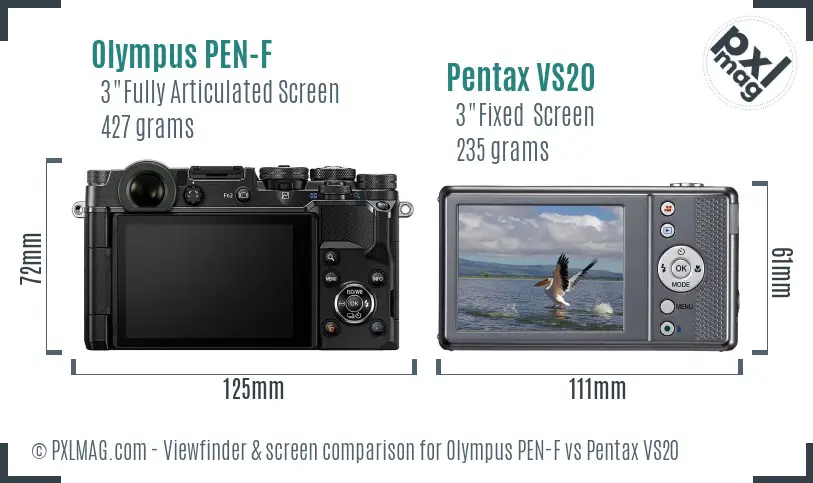 Olympus PEN-F vs Pentax VS20 Screen and Viewfinder comparison
