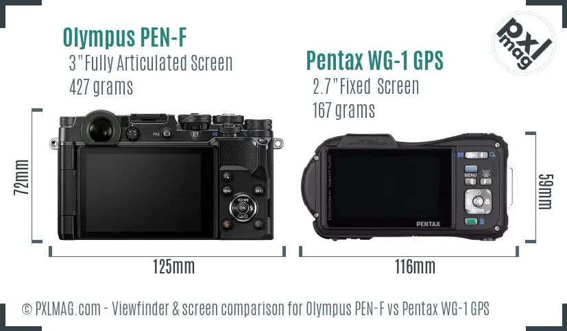 Olympus PEN-F vs Pentax WG-1 GPS Screen and Viewfinder comparison
