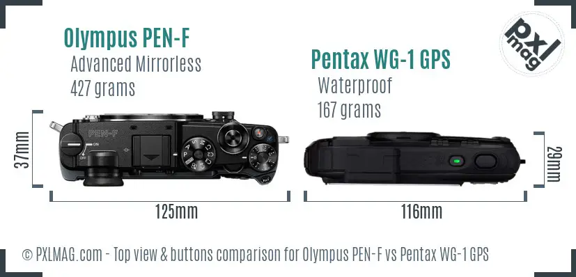 Olympus PEN-F vs Pentax WG-1 GPS top view buttons comparison