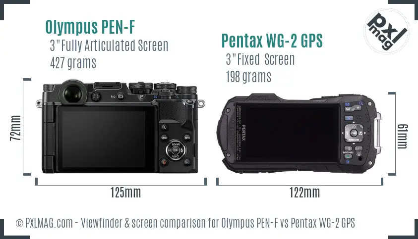 Olympus PEN-F vs Pentax WG-2 GPS Screen and Viewfinder comparison