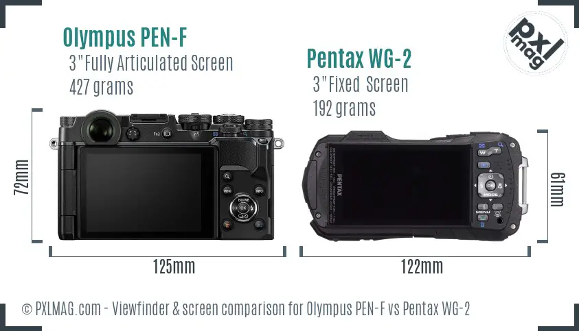 Olympus PEN-F vs Pentax WG-2 Screen and Viewfinder comparison
