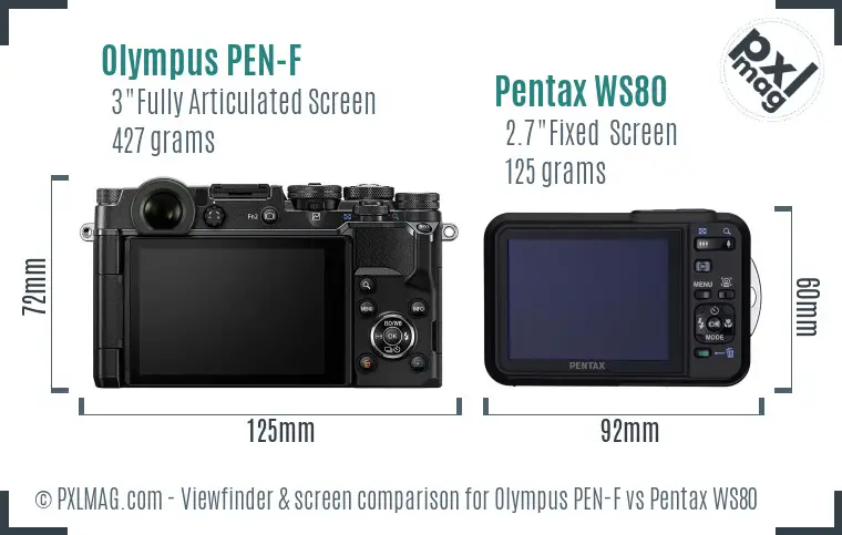Olympus PEN-F vs Pentax WS80 Screen and Viewfinder comparison