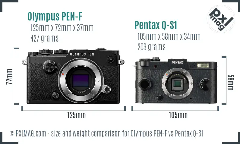 Olympus PEN-F vs Pentax Q-S1 size comparison