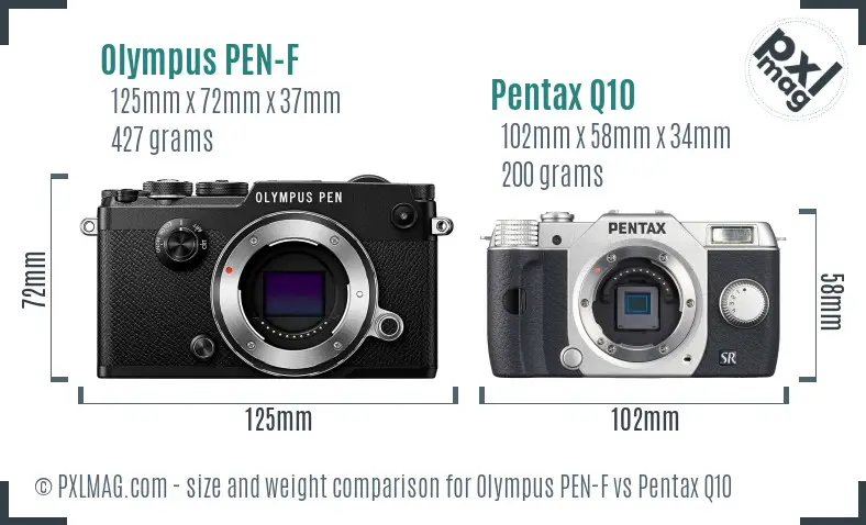 Olympus PEN-F vs Pentax Q10 size comparison