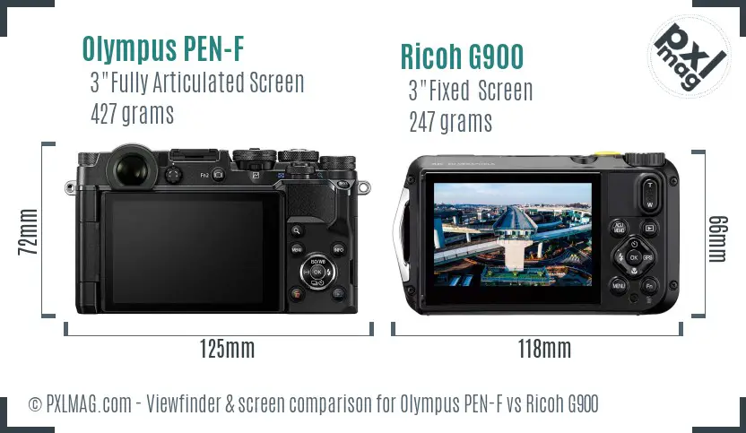 Olympus PEN-F vs Ricoh G900 Screen and Viewfinder comparison