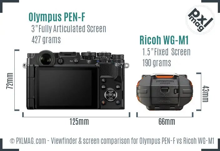 Olympus PEN-F vs Ricoh WG-M1 Screen and Viewfinder comparison