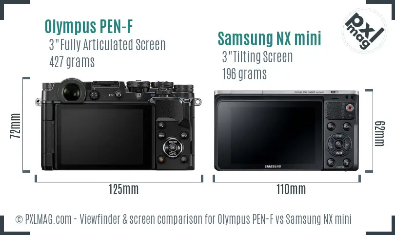 Olympus PEN-F vs Samsung NX mini Screen and Viewfinder comparison