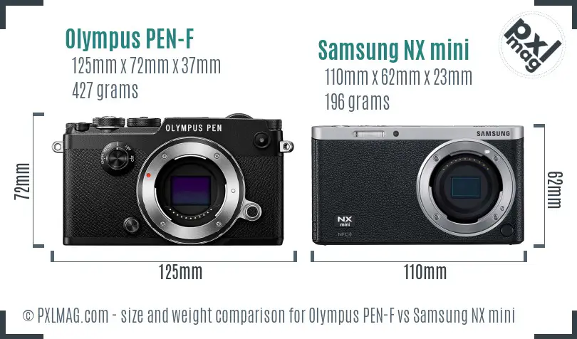Olympus PEN-F vs Samsung NX mini size comparison