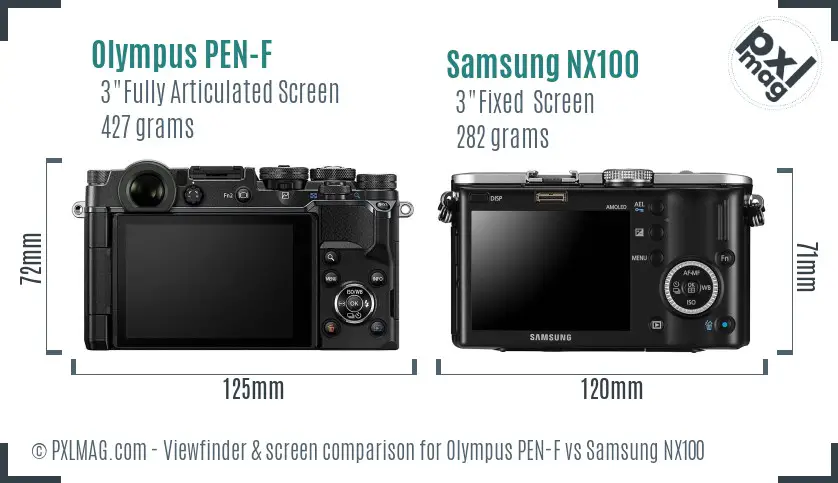 Olympus PEN-F vs Samsung NX100 Screen and Viewfinder comparison