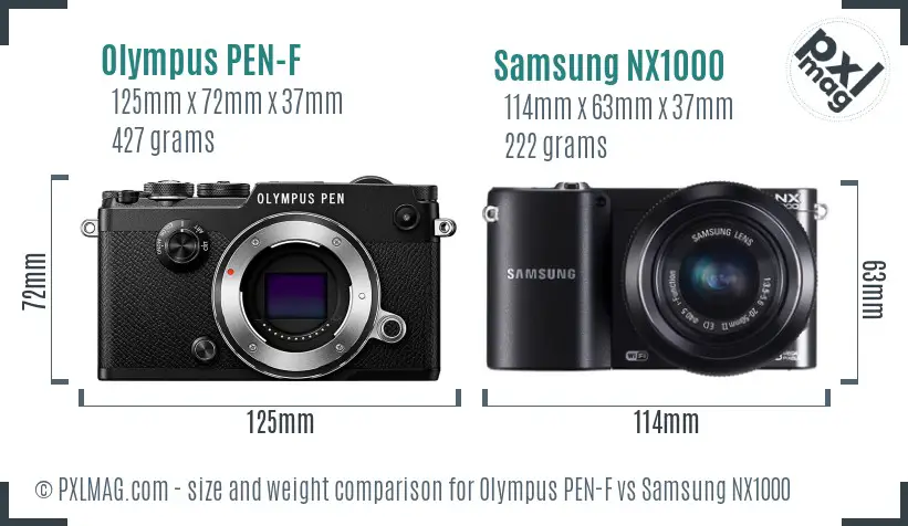 Olympus PEN-F vs Samsung NX1000 size comparison