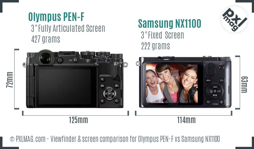 Olympus PEN-F vs Samsung NX1100 Screen and Viewfinder comparison