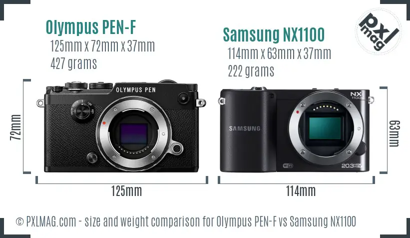 Olympus PEN-F vs Samsung NX1100 size comparison