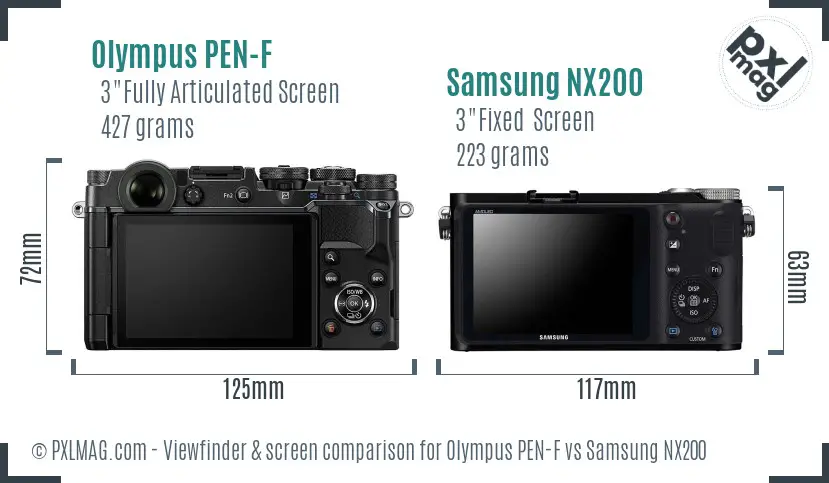 Olympus PEN-F vs Samsung NX200 Screen and Viewfinder comparison