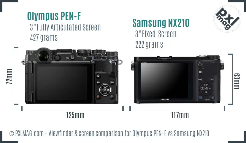 Olympus PEN-F vs Samsung NX210 Screen and Viewfinder comparison