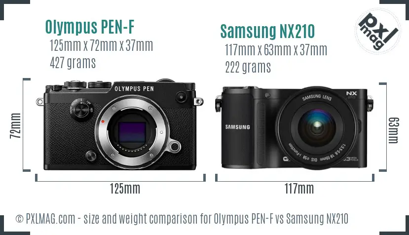 Olympus PEN-F vs Samsung NX210 size comparison