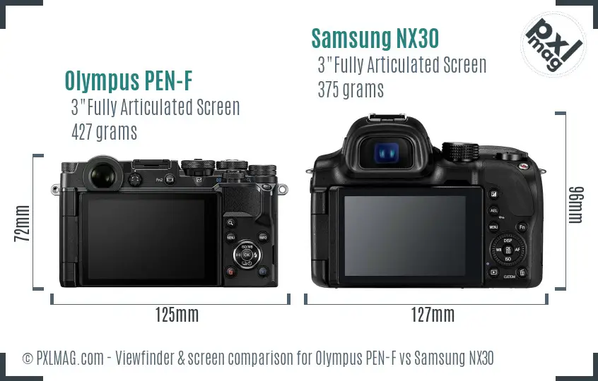 Olympus PEN-F vs Samsung NX30 Screen and Viewfinder comparison