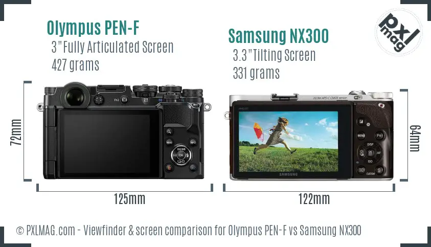 Olympus PEN-F vs Samsung NX300 Screen and Viewfinder comparison