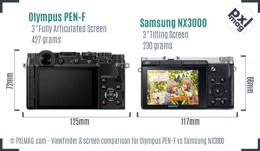 Olympus PEN-F vs Samsung NX3000 Screen and Viewfinder comparison