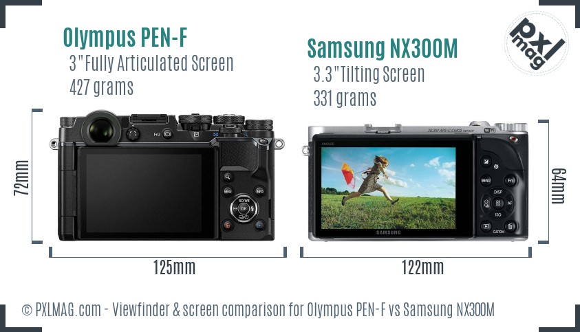 Olympus PEN-F vs Samsung NX300M Screen and Viewfinder comparison