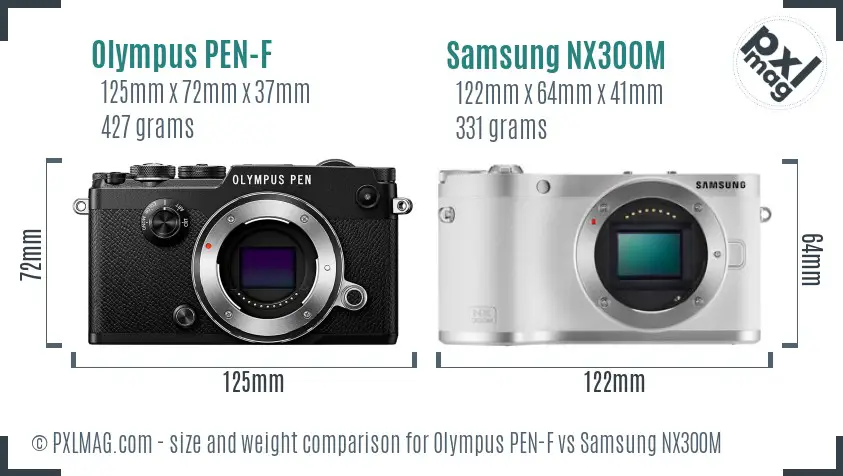 Olympus PEN-F vs Samsung NX300M size comparison