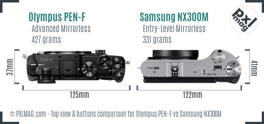 Olympus PEN-F vs Samsung NX300M top view buttons comparison