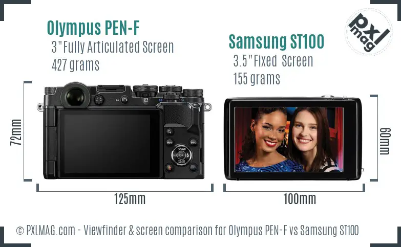 Olympus PEN-F vs Samsung ST100 Screen and Viewfinder comparison