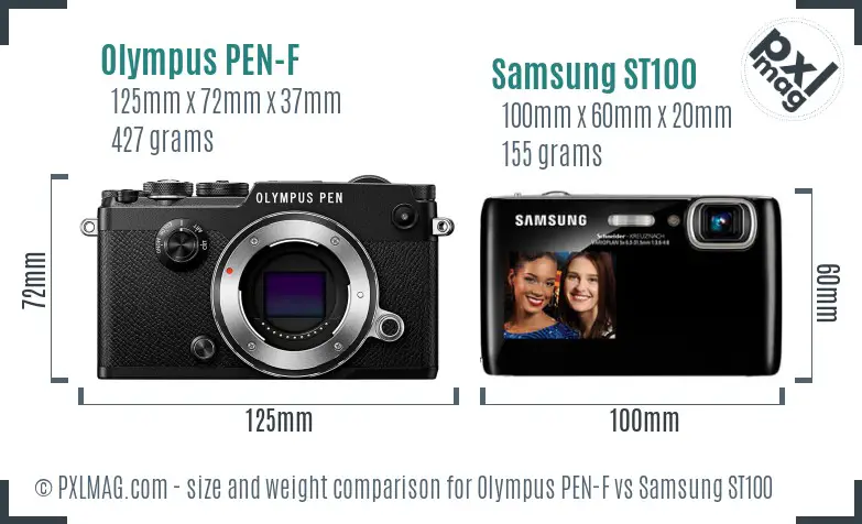 Olympus PEN-F vs Samsung ST100 size comparison