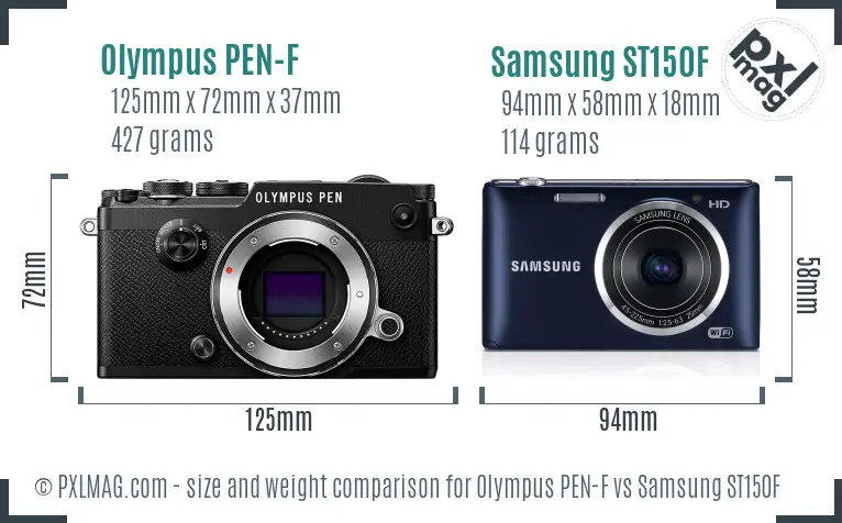 Olympus PEN-F vs Samsung ST150F size comparison