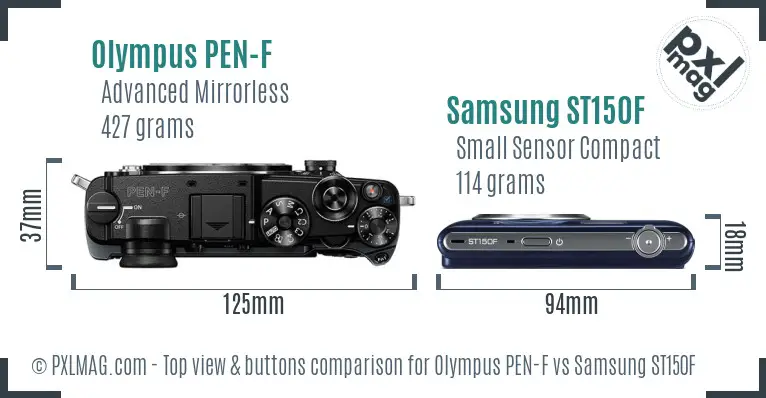 Olympus PEN-F vs Samsung ST150F top view buttons comparison