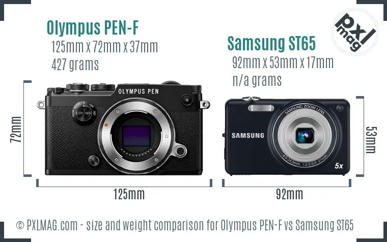 Olympus PEN-F vs Samsung ST65 size comparison