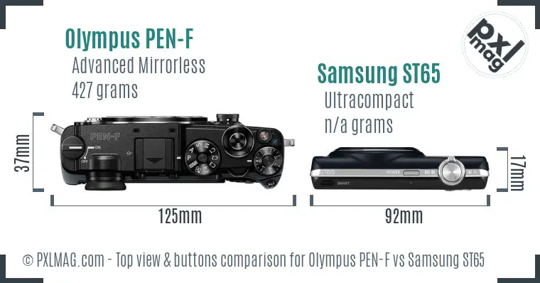 Olympus PEN-F vs Samsung ST65 top view buttons comparison