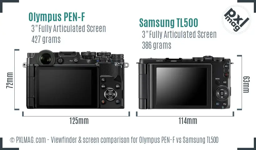 Olympus PEN-F vs Samsung TL500 Screen and Viewfinder comparison