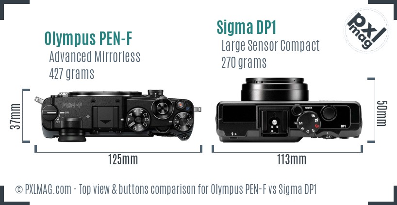 Olympus PEN-F vs Sigma DP1 top view buttons comparison