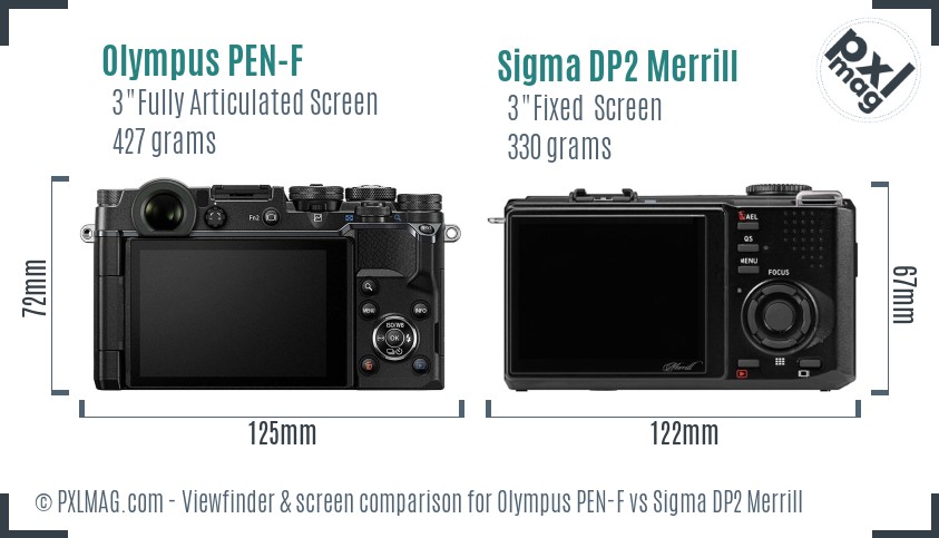 Olympus PEN-F vs Sigma DP2 Merrill Screen and Viewfinder comparison