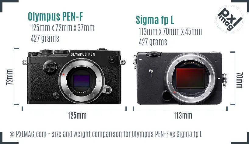 Olympus PEN-F vs Sigma fp L size comparison