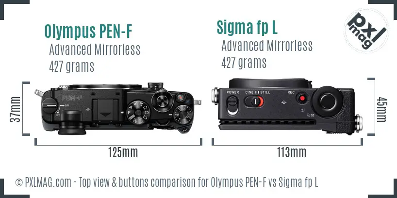 Olympus PEN-F vs Sigma fp L top view buttons comparison