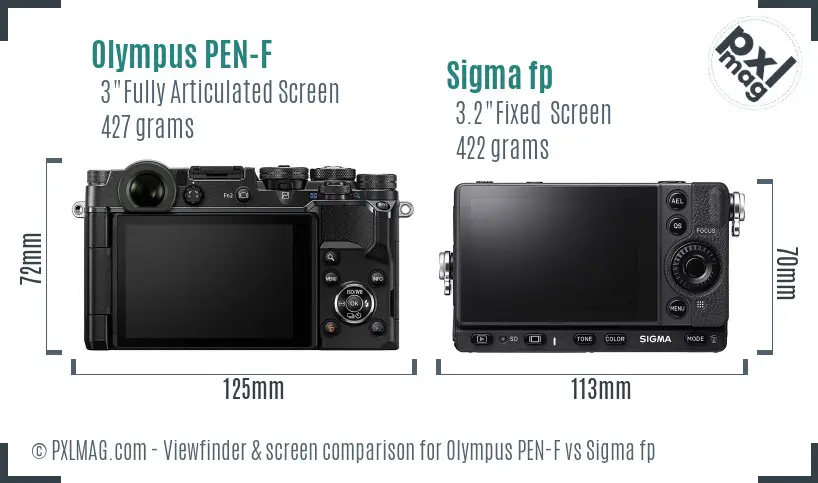 Olympus PEN-F vs Sigma fp Screen and Viewfinder comparison