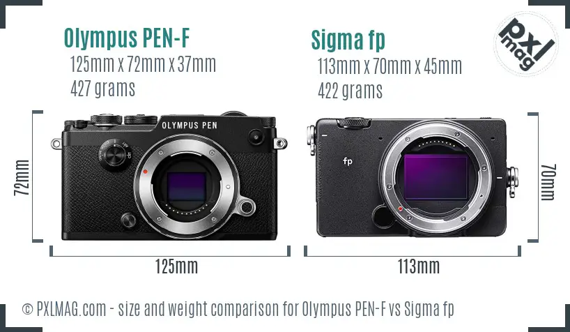 Olympus PEN-F vs Sigma fp size comparison