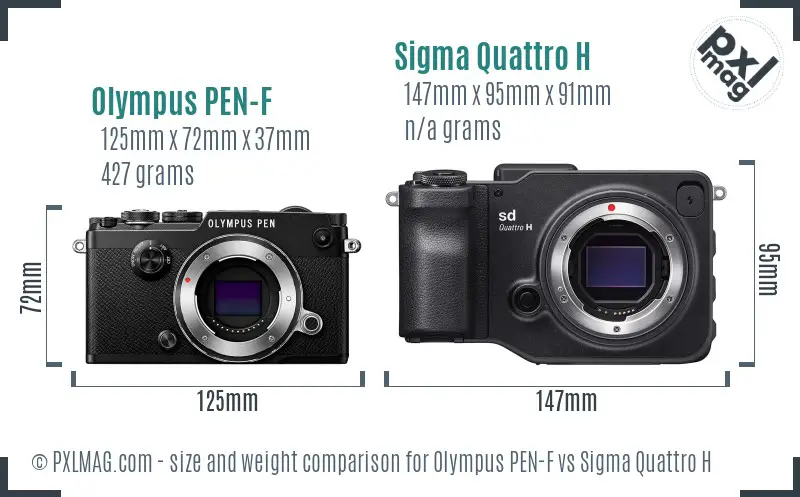 Olympus PEN-F vs Sigma Quattro H size comparison