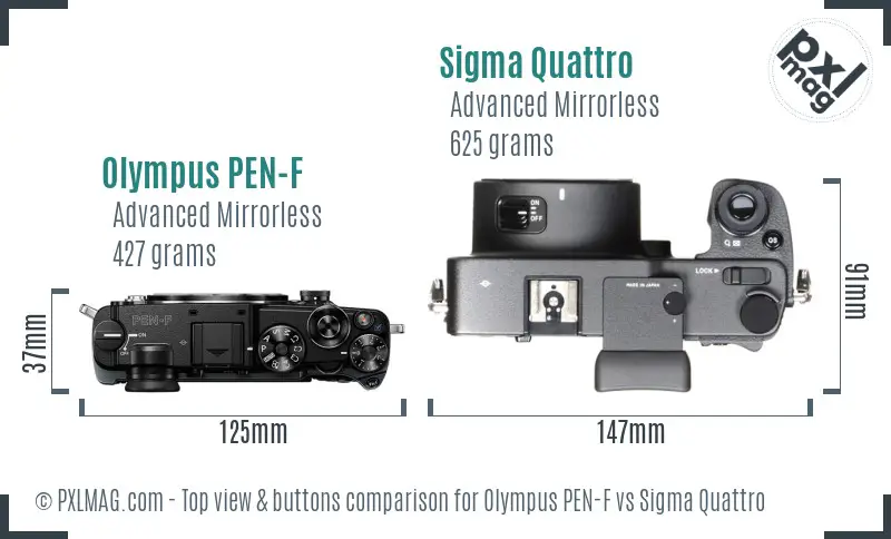 Olympus PEN-F vs Sigma Quattro top view buttons comparison