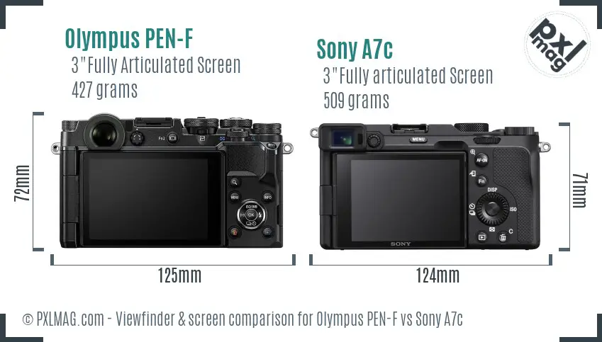 Olympus PEN-F vs Sony A7c Screen and Viewfinder comparison