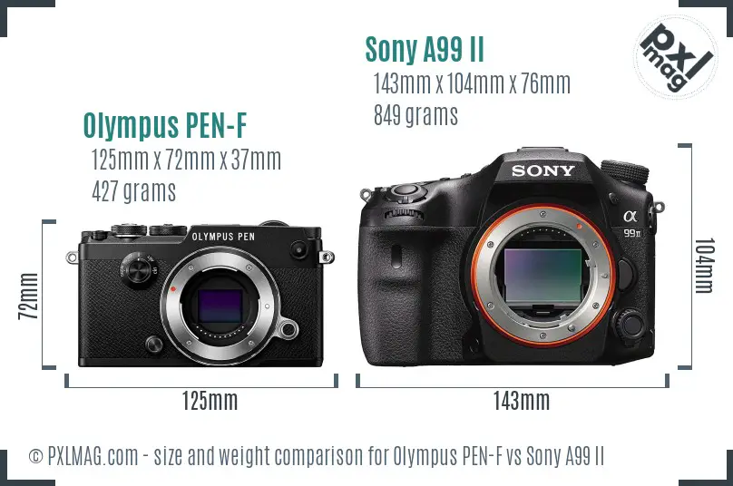 Olympus PEN-F vs Sony A99 II size comparison