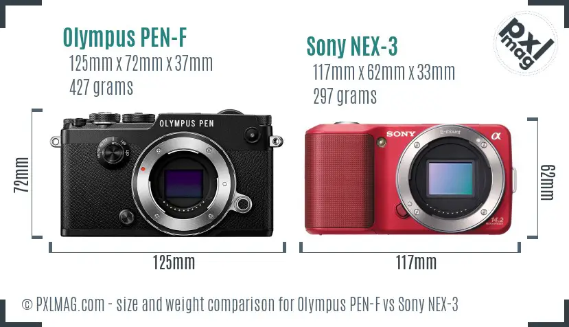 Olympus PEN-F vs Sony NEX-3 size comparison