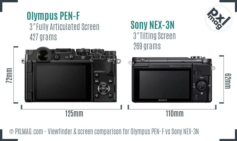 Olympus PEN-F vs Sony NEX-3N Screen and Viewfinder comparison