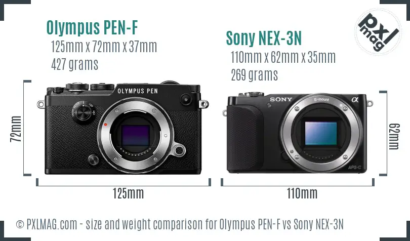 Olympus PEN-F vs Sony NEX-3N size comparison