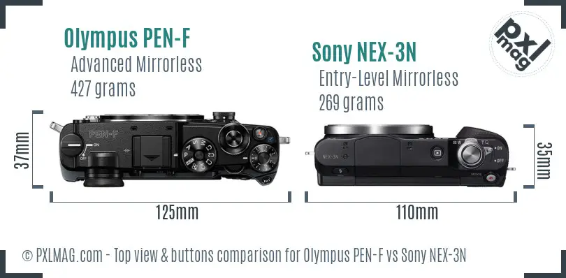 Olympus PEN-F vs Sony NEX-3N top view buttons comparison