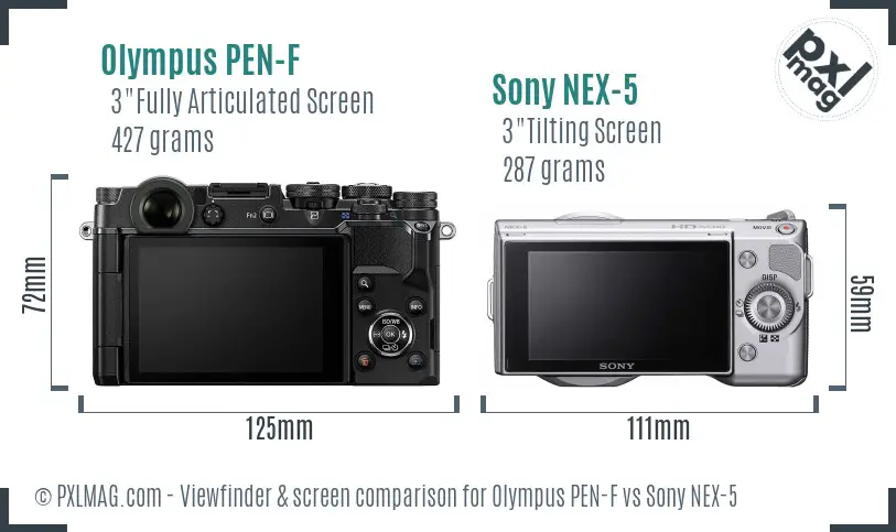 Olympus PEN-F vs Sony NEX-5 Screen and Viewfinder comparison