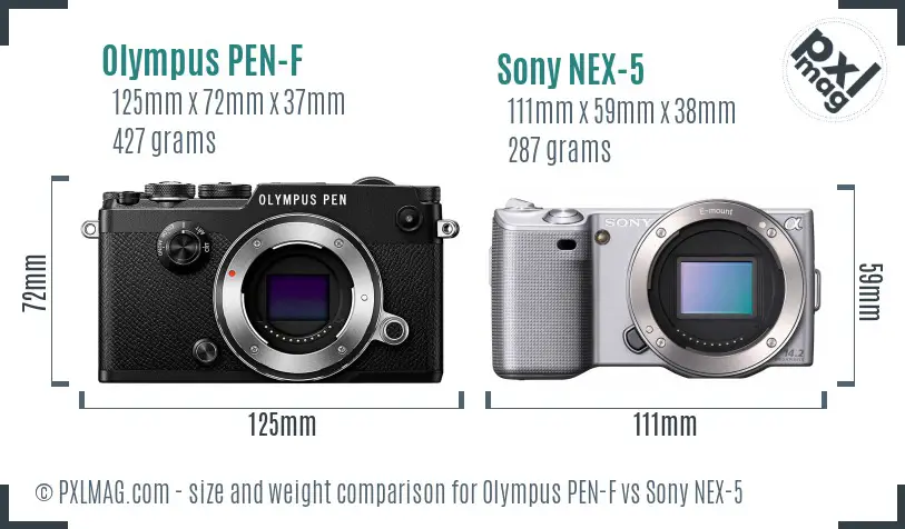 Olympus PEN-F vs Sony NEX-5 size comparison