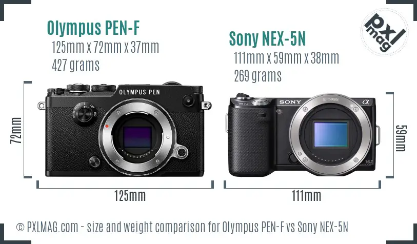 Olympus PEN-F vs Sony NEX-5N size comparison