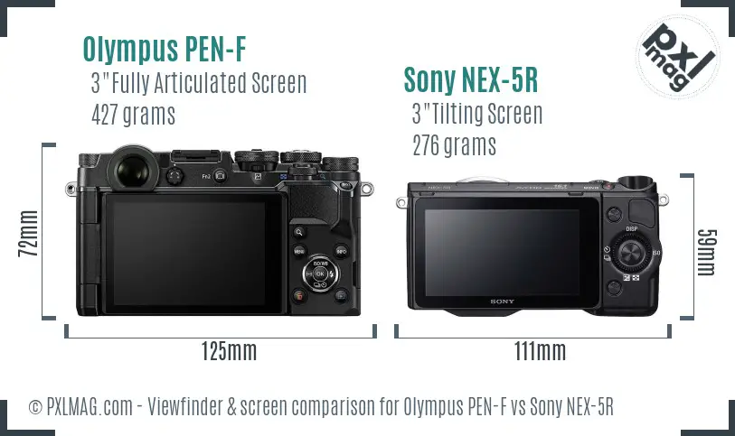 Olympus PEN-F vs Sony NEX-5R Screen and Viewfinder comparison